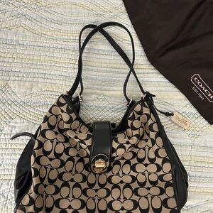 Coach Black and Tan Signature Satchel